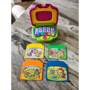 Vintage 2002 Mattel‎ Barney Learning Laptop 90811 4 Activity Cards WORKS